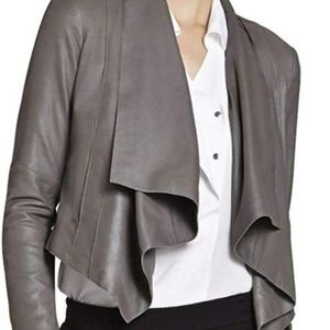 BCBGMaxAzria Lola Leather Moto Jacket - Gray